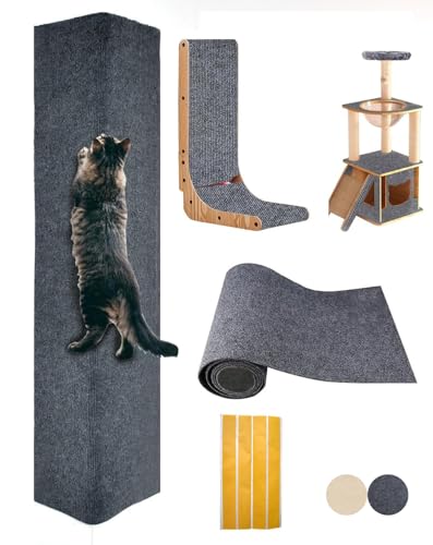 MIAOGE® [200cmx40cm] Selbstklebend Kratzteppich Katze Wand, Kratzmatte, Kratzbretter, Katzen Kratzwand, Katzenkratzbretter (Dunkelgrau, 1 Stück) von MIAOGE