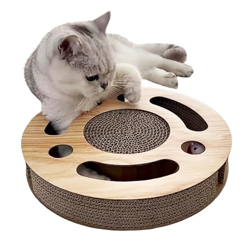 MIAOXSEN Katzenspielzeug 7.6 cm 1 Kätzchen-Puzzles Spielzeug für gelangweilte Indoor-Katzen mit Pappe und 2 Glockenbällen runder Katzenkratzer von MIAOXSEN