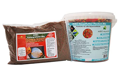 MIBO Aquarium Futter Set Hauptfutter Flocke 5000ml/850g+Granulat Mix 1000ml/500g von MIBO-Aquaristik