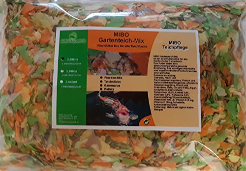 MIBO Gartenteich Mix 3000ml Teichpflege Futter Gartenteich Flocke Sticks Gammarus Pellets von MIBO-Aquaristik