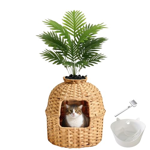 Katzentoilette Pflanzenmöbel Gehege Verstecktes handgewebtes Rattan mit Katzentoilette und Kunstpflanzen, Geruchskontrollfilter, echte Steine im Wohnzimmer, Schlafzimmer, Ecke Natur Katzentoilette Pflanzenmöbel Gehege Verstecktes handgewebtes Rattan mit Katzentoilette und Kunstpflanzen, Geruchskontrollfilter, echte Steine im Wohnzimmer, Schlafzimmer, Ecke Natur von MICEAN