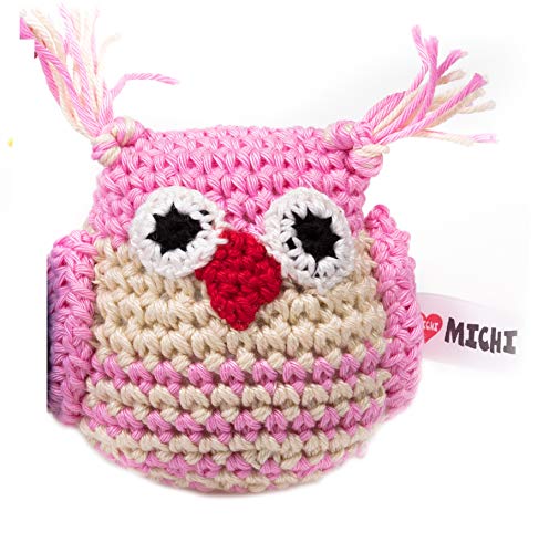 MICHI SC18 Crochet Toy Owl Pink and White Gehäkeltes Hundespielzeug von MICHI