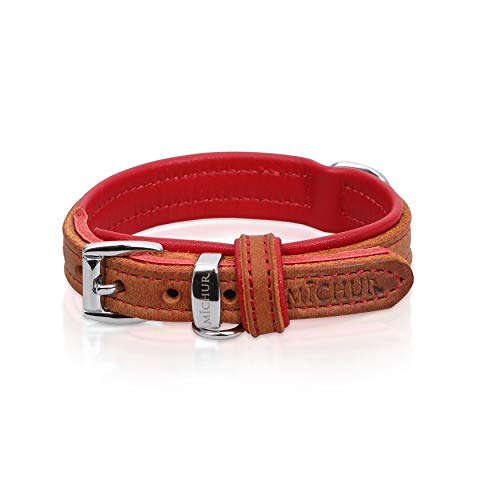 MICHUR Charly Hundehalsband Leder Braun Rot, Lederhalsband Hund, Halsband, Leder, in verschiedenen Größen erhältlich von MICHUR OUR WORLD OF PETS FINEST