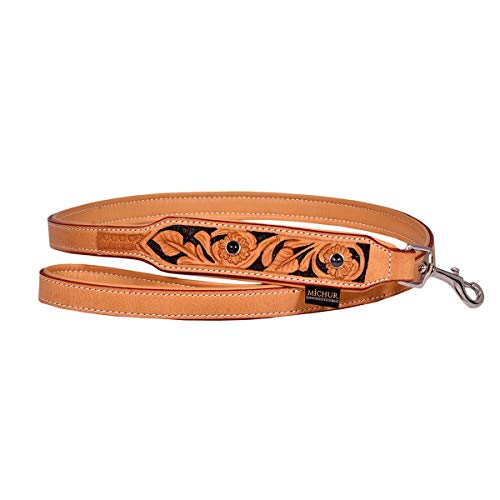 MICHUR Jose Leine Hundeleine Leder, Lederleine Hund, PASSEND ZUM Halsband Jose, Beige, mit gefärbten Bereichen in Schwarz und schwarzen Steinen, passendezu Halsband Jose von MICHUR OUR WORLD OF PETS FINEST