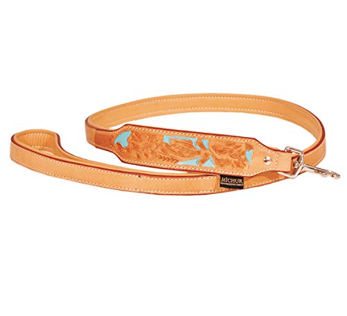 MICHUR Mariano Leine Hundeleine Leder, Lederleine Hund, Leine, Beige Blau Braun, Leder, mit gestanzten blumigen Mustern, passende zu Halsband Mariano MICHUR Mariano Leine Hundeleine Leder, Lederleine Hund, Leine, Beige Blau Braun, Leder, mit gestanzten blumigen Mustern, passende zu Halsband Mariano von MICHUR OUR WORLD OF PETS FINEST