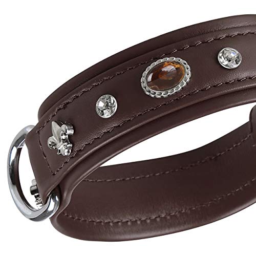 MICHUR Mateo Hundehalsband Leder, Lederhalsband Hund, Halsband, Braun, Leder, mit Lilien, Strasssteinen und braun marmorierten Steinen, in verschiedenen Größen erhältlich von MICHUR OUR WORLD OF PETS FINEST