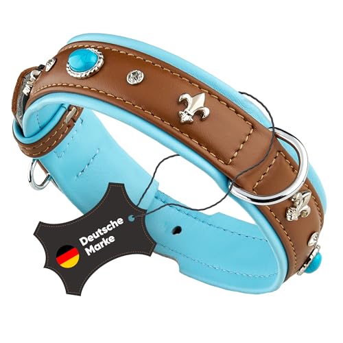 MICHUR Nizza Lagune Hundehalsband Leder, Lederhalsband Hund, Halsband, Braun Blau, Leder, mit Lilien, Strasssteinen und großem Kristall MICHUR Nizza Lagune Hundehalsband Leder, Lederhalsband Hund, Halsband, Braun Blau, Leder, mit Lilien, Strasssteinen und großem Kristall von MICHUR OUR WORLD OF PETS FINEST
