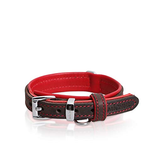 MICHUR Oleo Rot Hundehalsband Leder, Lederhalsband Hund, Halsband, Braun, Leder, in verschiedenen Größen erhältlich von MICHUR OUR WORLD OF PETS FINEST