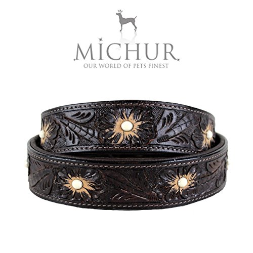 MICHUR Pablo Hundehalsband Leder, Lederhalsband Hund, Halsband, BRAUN, Leder, mit gestanzten Blumenmuster und weißem Stein, in verschiedenen Größen erhältlich MICHUR Pablo Hundehalsband Leder, Lederhalsband Hund, Halsband, BRAUN, Leder, mit gestanzten Blumenmuster und weißem Stein, in verschiedenen Größen erhältlich von MICHUR OUR WORLD OF PETS FINEST