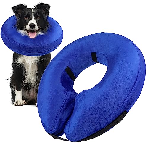 MICOOYO Aufblasbare Hunde-Genesungshalsbänder, schützendes Donut-Kegelhalsband, verstellbare Halsbänder für Hunde und Katzen (Blau, XL) von MICOOYO