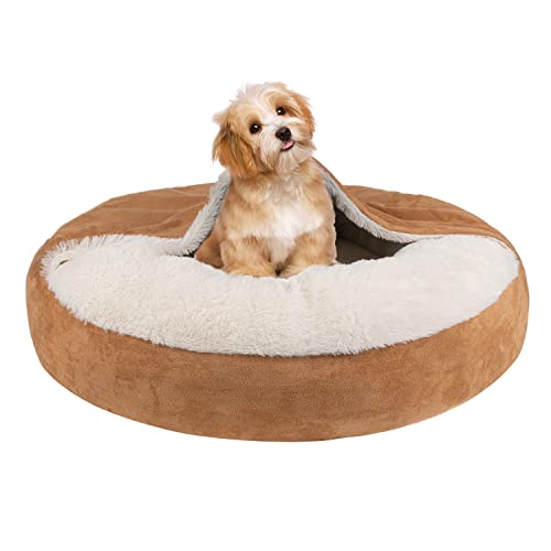 MICOOYO Beruhigendes Hundebett -Gemütliches Donut Hundedeckenbett für Hund, klemmendes Haustier Höhlenbett für Katzen Welpen (M, Khaki) von MICOOYO