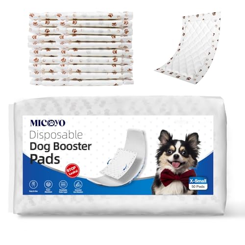 MICOOYO Einweg-Hundewindeleinlagen – Hunde-Booster-Pads für männliche & weibliche Hunde, super saugfähige Perioden-Hundeeinlagen, Pads passen für die meisten Hundewindeln (ohne auslaufsicheren Schutz, XS-50) von MICOOYO