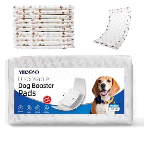 MICOOYO Einweg-Hundewindeleinlagen – Hunde-Booster-Pads für männliche & weibliche Hunde, super saugfähige Perioden-Hundeeinlagen (ohne auslaufsicheren Schutz, M-25) von MICOOYO