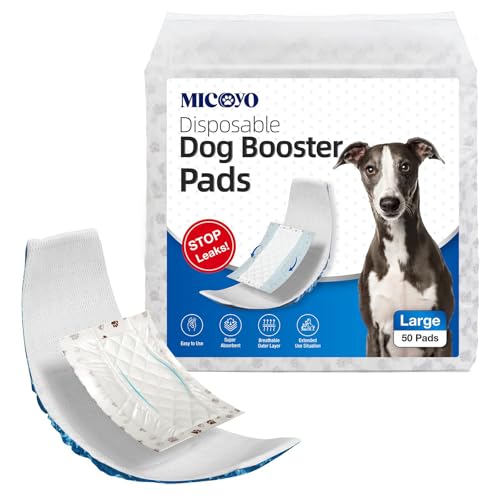 MICOOYO Einweg-Hundewindeleinlagen – Hunde-Booster-Pads für männliche und weibliche Hunde, super saugfähige Perioden-Hundeeinlagen, Pads passen für die meisten Hundewindeln (seitlicher auslaufsicherer Schutz, L-50) von MICOOYO