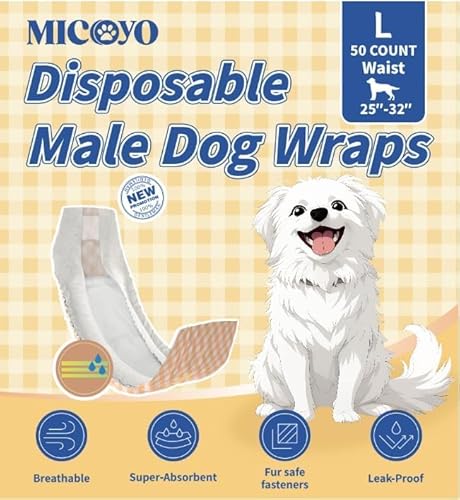 MICOOYO Einweg-Hundewindeln für Rüden – Hochsaugfähige Inkontinenz-Wickel mit Feuchtigkeitsanzeige(L,Pack,20) von MICOOYO