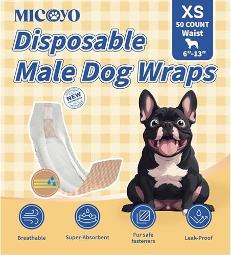 MICOOYO Einweg-Hundewindeln für Rüden – Hochsaugfähige Inkontinenz-Wickel mit Feuchtigkeitsanzeige(XS,Pack,50) von MICOOYO