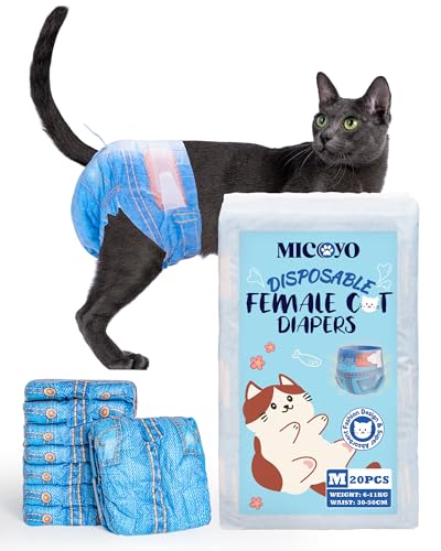 MICOOYO Einweg-Katzenwindeln, Katzenwindeln für weibliche Katzen, sehr dehnbar, super saugfähig, geeignet für Katzen mit Hitze oder Inkontinenz, 51 Stück, Größe M von MICOOYO