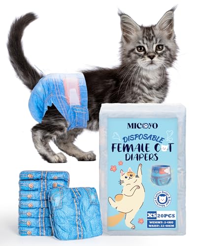 MICOOYO Einweg-Katzenwindeln, Katzenwindeln für weibliche Katzen, sehr dehnbar, super saugfähig, passend für Katzen mit Hitze oder Inkontinenz, 20 Stück, extra klein von MICOOYO