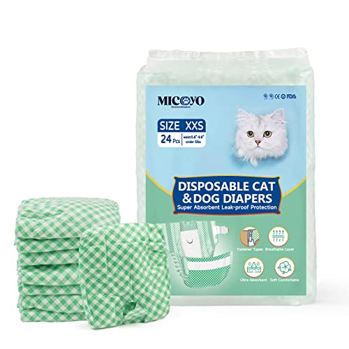 MICOOYO Einweg-Windeln für Welpen und Katzen – Super saugfähige Haustierwindeln für kleine Katzen und Hündinnen, Einweg-Katzenwindelhose für Frauen in Wärme (Grün, XXS, 24 Stück) von MICOOYO