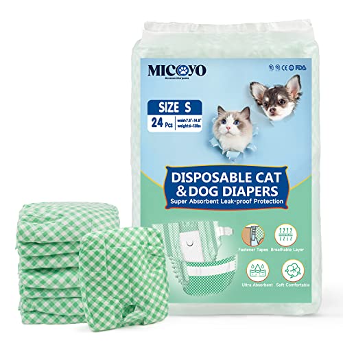 MICOOYO Einweg-Windeln für Welpen und Katzen – Super saugfähige Haustierwindeln für kleine Katzen und Hündinnen, Einweg-Katzenwindelhose für Frauen in Wärme (Grün, S, 24 Stück) von MICOOYO