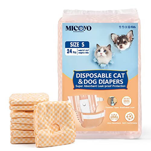 MICOOYO Einweg-Windeln für Welpen und Katzen – Super saugfähige Haustierwindeln für kleine Katzen und Hündinnen, Einweg-Katzenwindelhose für Frauen in Wärme (Orange, S, 24 Stück) von MICOOYO