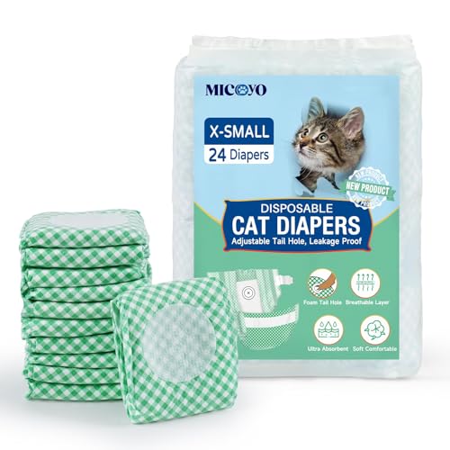 MICOOYO Hundewindeln für Hündinnen, Super Saugfähige Katzen Windeln mit Verstellbaren Schaumstofflöchern, Einweg-Katzen-Windelhosen für läufige Hündinnen(XS, 24Stück) von MICOOYO