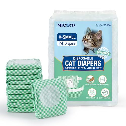 MICOOYO Einweg-Windeln für Welpen und Katzen, super saugfähige Haustierwindeln für Katzen, kleine Hunde, Einweg-Katzenwindelhosen für läufige Frauen (XS, 24 Stück) von MICOOYO
