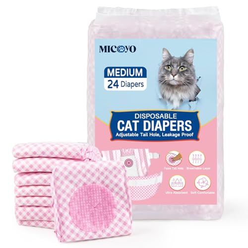 MICOOYO Hundewindeln für Hündinnen, Super Saugfähige Katzen Windeln mit Verstellbaren Schaumstofflöchern, Einweg-Katzen-Windelhosen für läufige Hündinnen(M, 24Stück) von MICOOYO