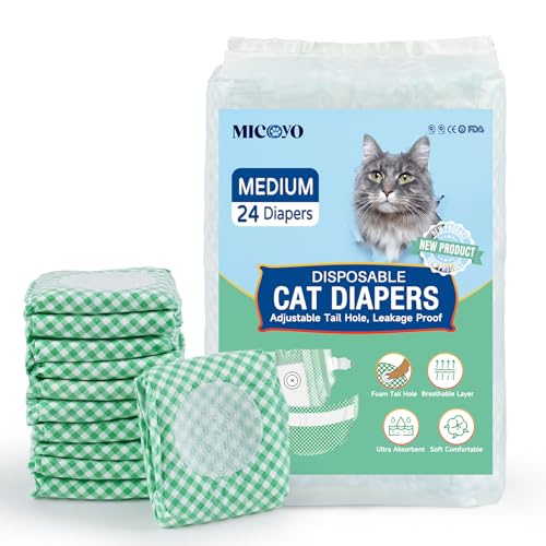 MICOOYO Einweg-Windeln für Welpen und Katzen, super saugfähige Haustierwindeln für Katzen, kleine Hunde, Einweg-Katzenwindeln für Hündinnen (M, 24 Stück) von MICOOYO