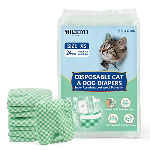 MICOOYO Einweg-Windeln für Welpen und Katzen – Super saugfähige Haustierwindeln für kleine Katzen und Hündinnen, Einweg-Katzenwindelhose für Frauen in Wärme (Grün, XS, 24 Stück) von MICOOYO