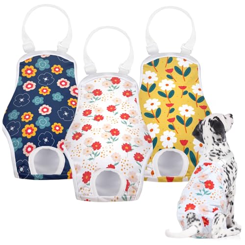 MICOOYO Hundewindel, Einteiler, Sanitärhöschen, Wiederverwendbare Hundewindeln für Hunde Welpen, waschbare Hundehose mit verstellbarem Hosenträger, Blumen, S von MICOOYO