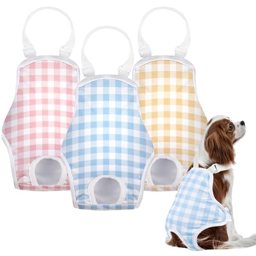 MICOOYO Hundewindel, Einteiler, Sanitärhöschen, Wiederverwendbare Hundewindeln für Hündinnen, Welpen, waschbare Hundehose mit verstellbarem Hosenträger, kariert, L von MICOOYO
