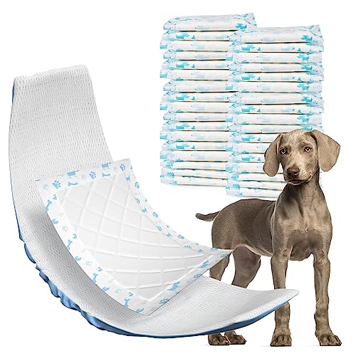 MICOOYO Hundewindeleinlagen, Hundewindelunterlagen, Einweg-Hunde-Booster-Pads für Hunde, Bauchband, Hundewindeleinlagen für männliche Hunde (Blau, L, 50 Stück) von MICOOYO