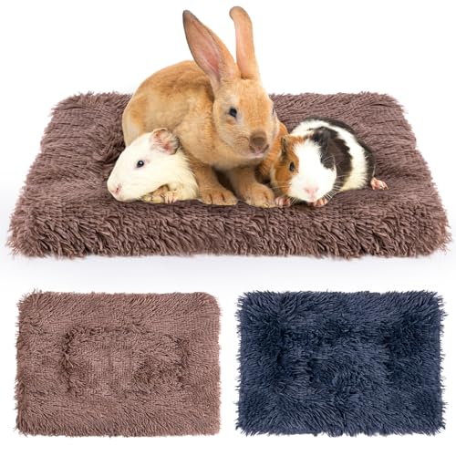 MICOOYO Kleintier-Bettmatte – Flauschiges Fleece-Kaninchenbett, Haustierunterlage für Kaninchen, Meerschweinchen, Eichhörnchen, Hamster (Grau und Braun, S) von MICOOYO
