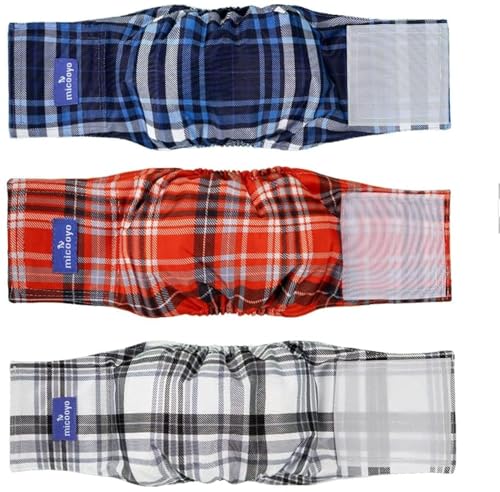 MICOOYO Wiederverwendbare Hundewindeln für Herren, 3er-Pack, waschbare Bauchbänder für Hunde, super saugfähige, langlebige Hundewindeln für XL-Hunde, Rot, Blau und Grau, Größe XL von MICOOYO