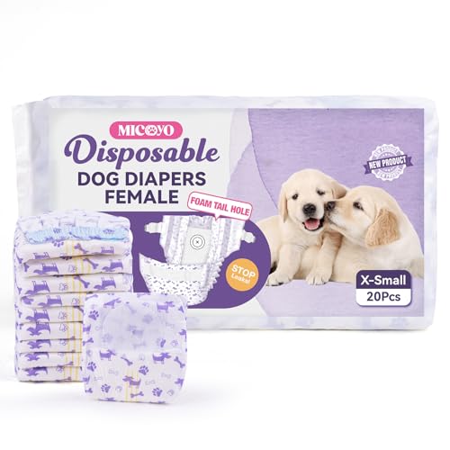 MICOOYO Einweg Hundewindeln für Hündinnen, Windeln Für Hunde mit Einstellbare Schwanzöffnung, Windeln für Katzen für Hündin Welpe Hündchen in der Saison (XS, 20 Stück) von MICOOYO
