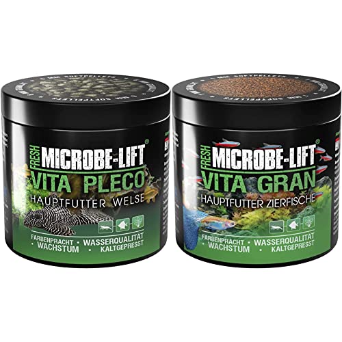 MICROBE-LIFT® - Vita Pleco | Granulat Welsfutter für Süßwasser Aquarium | Kaltgepresstes Futter, 250ml & ® - Vita Gran | Granulat Fischfutter für Fische in Süßwasser Aquarium 486g von MICROBE-LIFT
