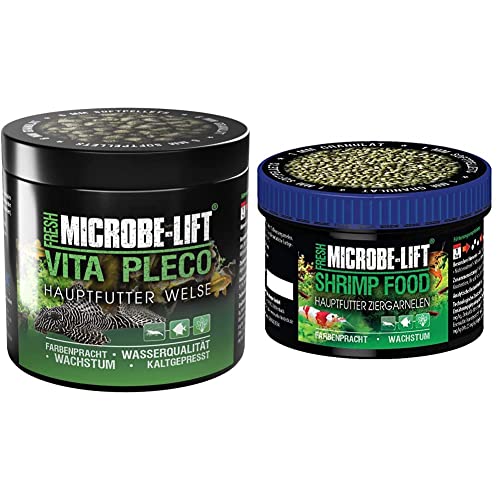 MICROBE-LIFT® - Vita Pleco | Granulat Welsfutter für Süßwasser Aquarium | fördert Farbenpracht und Wachstum vom Wels | 250ml & Shrimp Gran - Alleinfutter für Garnelen in jedem Süßwasser Aquarium von MICROBE-LIFT