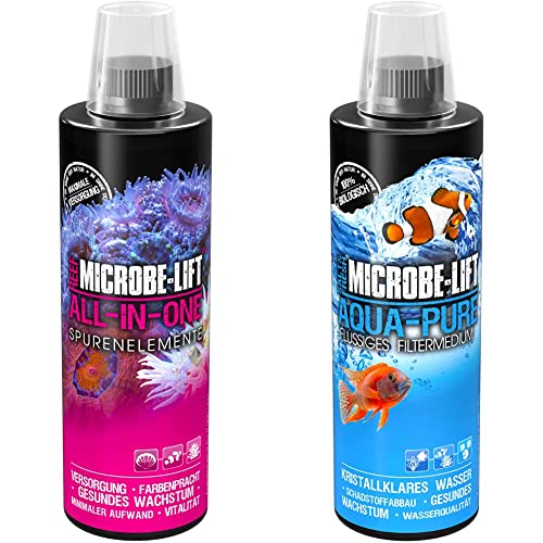 MICROBE-LIFT All-In-One - Spurenelemente und Vitamine zur optimalen Korallenversorgung, sehr ergiebig, 473ml & Aqua Pure | Flüssiger Wasserklärer gegen Trübungen für kristallklares Wasser | 473ml von MICROBE-LIFT