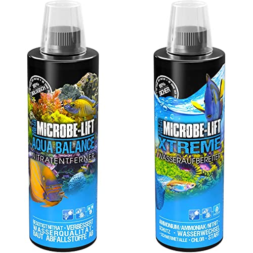 MICROBE-LIFT Aqua Balance - reinigt das Aquarium, reduziert die Anzahl der Wasserwechsel, entfernt Nitrat, Süß- & Meerwasser 473ml & Xtreme - Wasseraufbereiter für fischgerechtes Aquariumwasser 473ml von MICROBE-LIFT