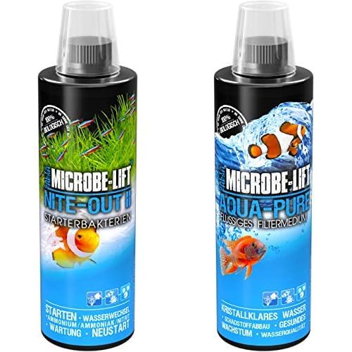 MICROBE-LIFT Nite-Out II – Bakterienstarter für Süß- und Meerwasser Aquarium, für schnellen Fischbesatz, 473ml & Aqua-Pure - Flüssiges Filtermedium mit lebenden Bakterien, 473ml von MICROBE-LIFT