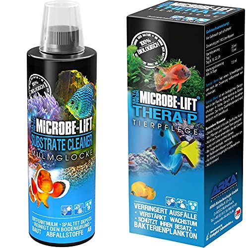 MICROBE-LIFT Substrate Cleaner – hochaktive Bakterien zur Mulm- & Schmutzentfernung im Aquarium, Süß- und Meerwasser, 473ml & TheraP – Fischpflege Reinigungsbakterien, 473ml von MICROBE-LIFT