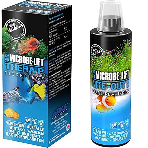 MICROBE-LIFT TheraP – Fischpflege Reinigungsbakterien, verhindert Krankheiten, unterstützt Wachstum von Tieren, 473ml & Nite-Out II – Bakterienstarter für Süß- und Meerwasser Aquarium von MICROBE-LIFT