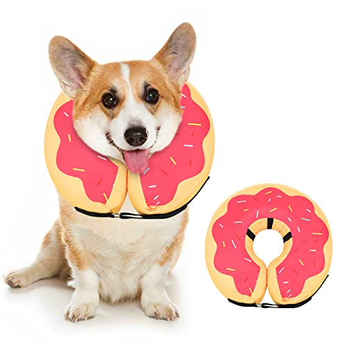 MIDOG Hundekegelhalsband für nach Operationen, aufblasbares Halsband für Hunde und Katzen, um zu verhindern, dass Haustiere Stiche, Wunden und Ausschläge berühren - rote Donuts, S von MIDOG