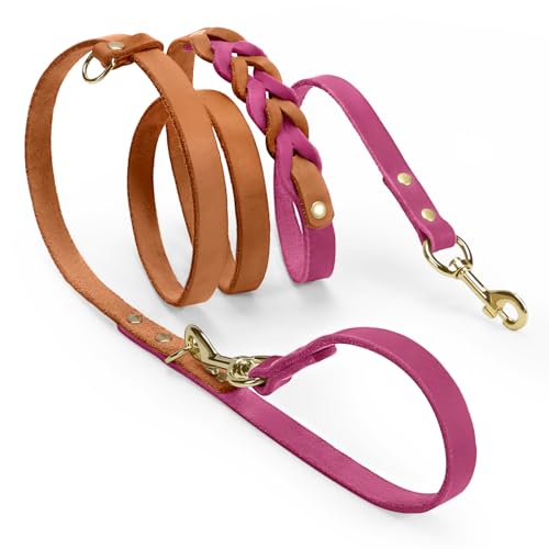 Midog Leder-Hundeleine, Taillenleine für Spaziergänge mit dem Hund, 1,8 m, robust, aus starkem Echtleder, geflochten, weich und bequem für das Training großer, mittlerer und kleiner Hunde, Violett-Rot Midog Leder-Hundeleine, Taillenleine für Spaziergänge mit dem Hund, 1,8 m, robust, aus starkem Echtleder, geflochten, weich und bequem für das Training großer, mittlerer und kleiner Hunde, Violett-Rot von MIDOG
