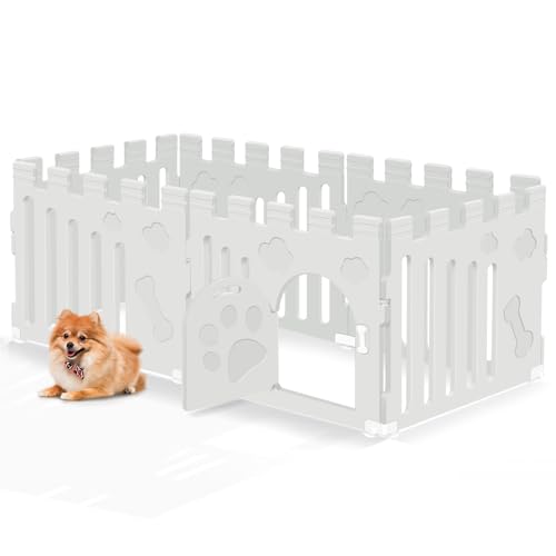 Hunde-Laufstall mit Tür, 6-Panel Indoor Welpenlaufstall, Starker Kunststoff Kleinhaustier Sicherheitszaun Hund Laufstall Rutschfestes und sicheres Haustiergitter, Weiß von MIDOUAUTOUK