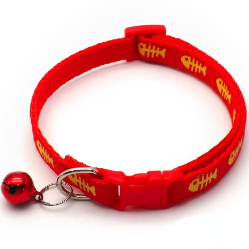 MIEDEON Haustierhalsband Niedlich Modisch Katzenhalsband Verstellbar Hundehalsband mit Fisch Muster Glockenanhänger (Rot) von MIEDEON