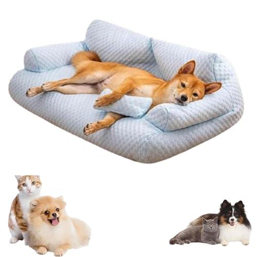 Kühlendes Haustierbett aus Eisseide, atmungsaktiv, waschbar, Schlafsofa for Hunde und Katzen, kühlendes Bett for den Sommer, Schlafen mit Cooler Eisseide for kleine Hunde(Blue,2XL) von MIGEDY