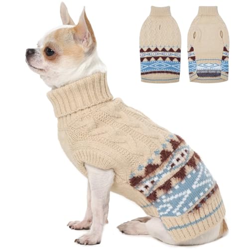 MIGOHI Dicker Pullover für kleine Hunde, dehnbare Pullover für Welpen, männlich und weiblich, gemütlicher Fair-Isle-Strick für kleine Hunde, Weihnachtsdesign mit Loch für die Leine, Chihuahua, Yorkie von MIGOHI