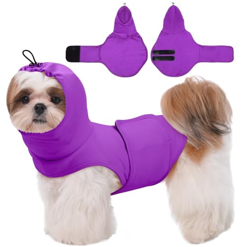 MIGOHI Hunde-Angstlinderung Hoodie für kleine Hunde, leichte Angstweste mit Ohrenschutz für Jungen und Mädchen, atmungsaktiv, für Feuerwerk, Reisen, Trennung, blinkende Lichter, S, Lila MIGOHI Hunde-Angstlinderung Hoodie für kleine Hunde, leichte Angstweste mit Ohrenschutz für Jungen und Mädchen, atmungsaktiv, für Feuerwerk, Reisen, Trennung, blinkende Lichter, S, Lila von MIGOHI
